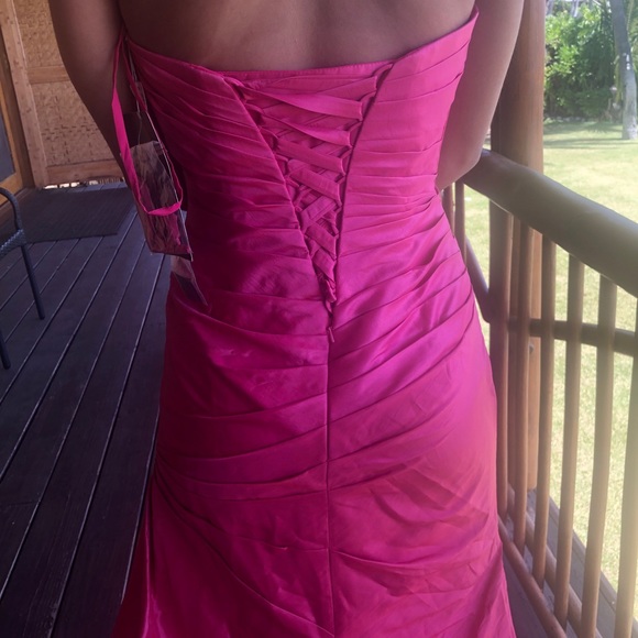 Pink strapless tafetta Maggie Sottero prom dress - Picture 3 of 6